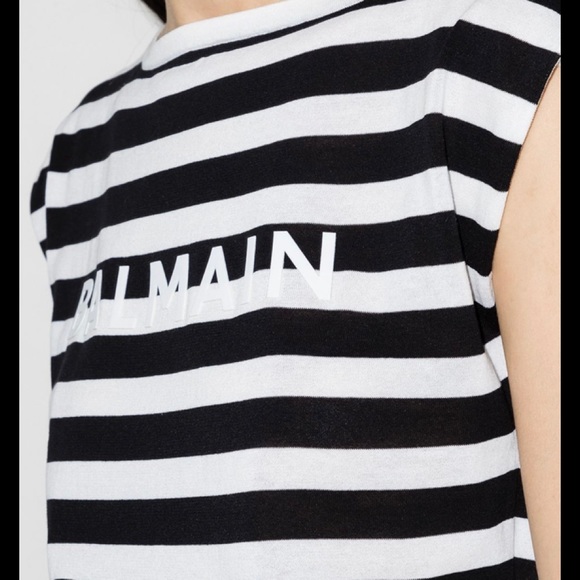 BALMAIN Long sleeveless logo print T-shirt, singlet, vest, striped T-shirt - Picture 4 of 8